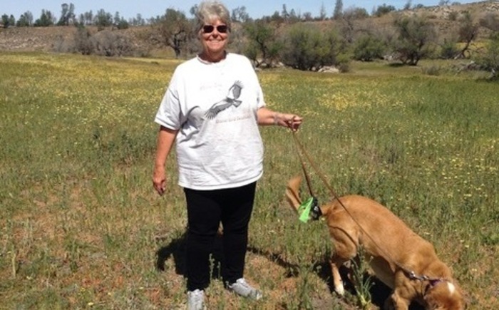 Helping a fellow Rotarian Mary Leizear. Banner